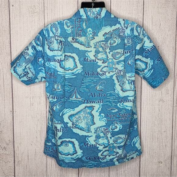 VTG 60s 70s Island Fashions Hawaiian Shirt - Map Print - Aloha Shirt - sz Large - Picture 3 of 10